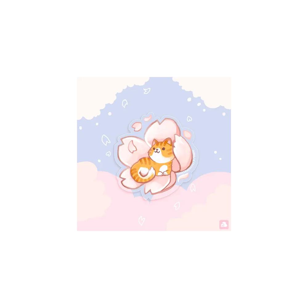 Stickers, Art & School, Thousand Skies, Vinyl, Transparent, Tabby Cat & Sakura Blossom, 760451